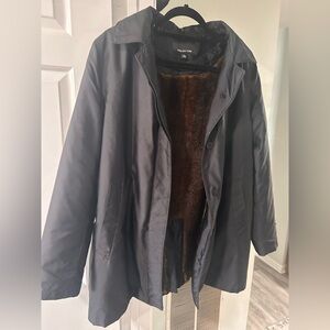 Jones New York Black Trench Coat with Brown Faux Fur Lining